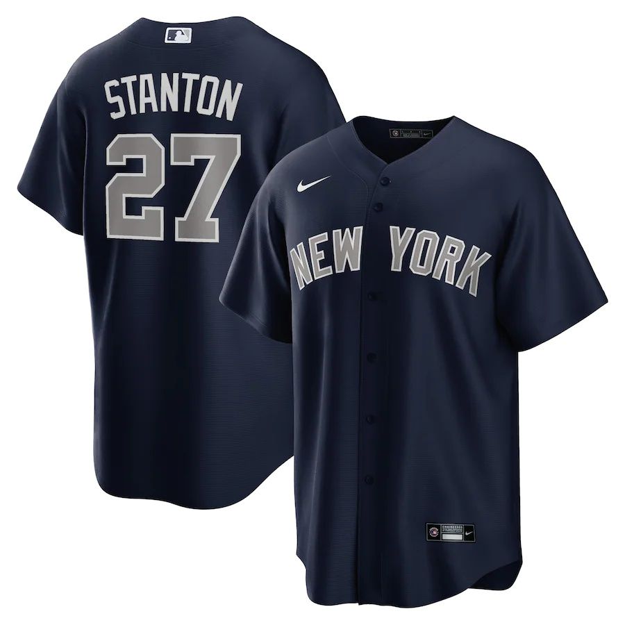 Mens New York Yankees #27 Giancarlo Stanton Nike Navy Alternate Replica Player MLB Jerseys->new york yankees->MLB Jersey